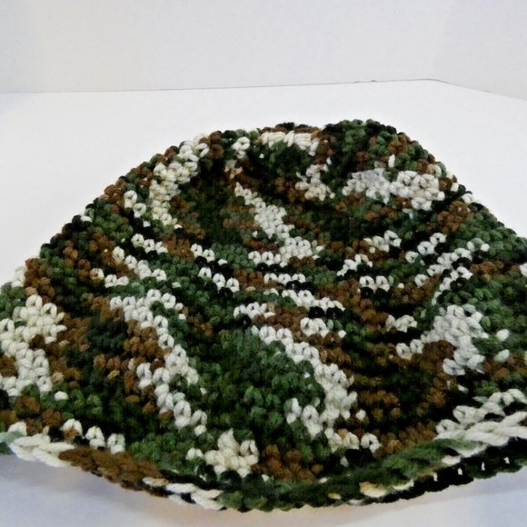 Forest Camo Baggie Beanie Camouflage Hat Handmade Crochet Knit Roll USA Hunt OS - Picture 7 of 7